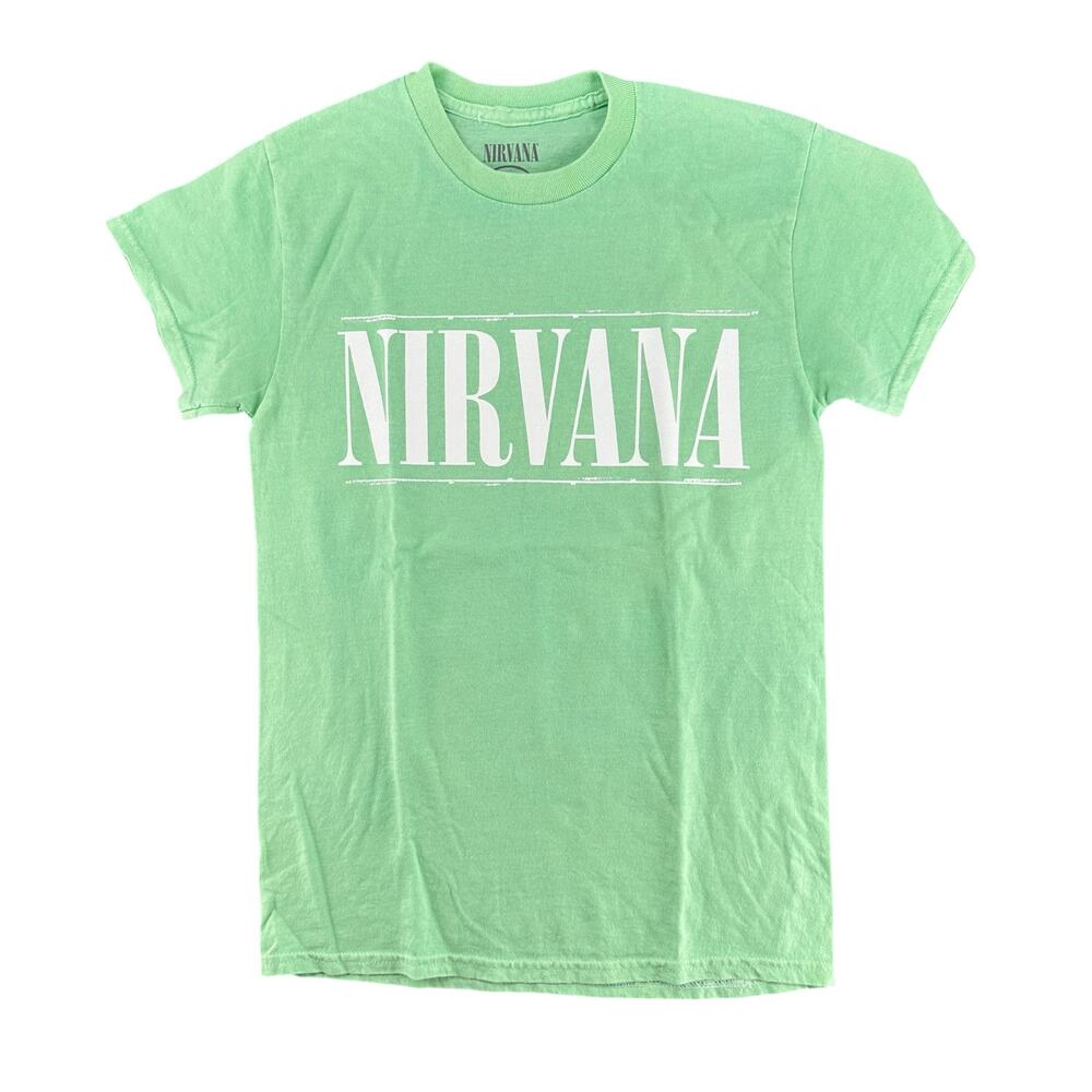 Nirvana Band T-Shirt Mint Green Smiley Face Distressed Screen Print New M - Picture 2 of 6